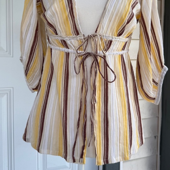 H&M Tie Front Top SZ 6‎ Boho Hippie Striped Casual Vacation - Picture 2 of 7